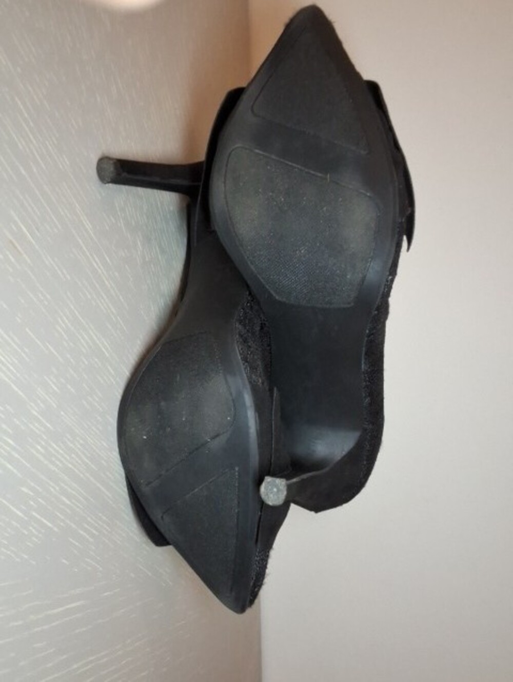 LC Lauren Conrad Black Bow Lace Pointed Toe Pumps Heels 8.5 - Picture 4 of 5